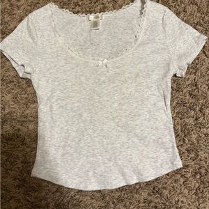 Gray Lace Trim T-Shirt